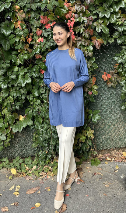 Orhan Omuzu Düğme Detaylı Tunik İNDİGO - 2