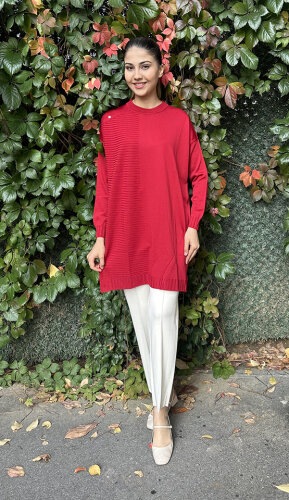 Orhan Omuzu Düğme Detaylı Tunik KIRMIZI