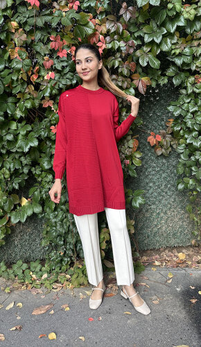 Orhan Omuzu Düğme Detaylı Tunik KIRMIZI - 2