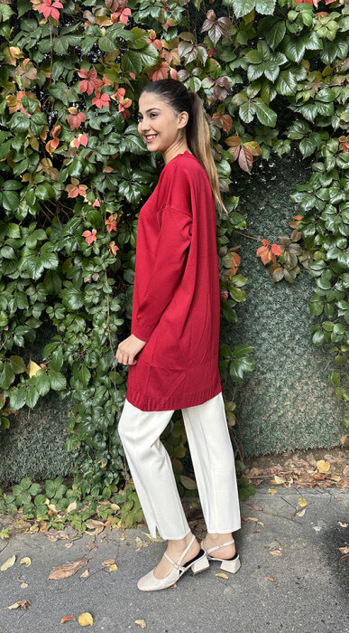 Orhan Omuzu Düğme Detaylı Tunik KIRMIZI - 3