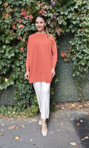 Orhan Omuzu Düğme Detaylı Tunik ORANJ