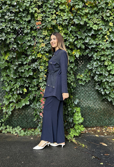 Orhan Önü Çizgili Zımba Detaylı Takım LACİVERT - 3