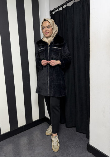 Orhan Önü Taşlı Angora Kap SİYAH