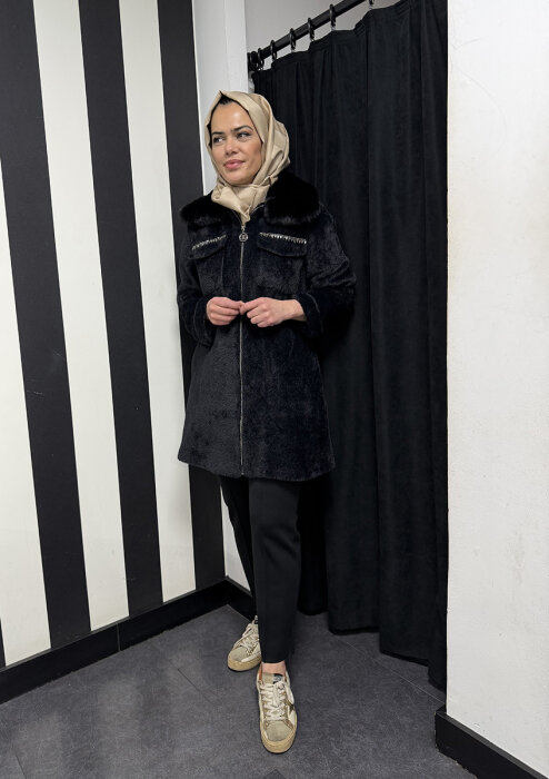 Orhan Önü Taşlı Angora Kap SİYAH - 1