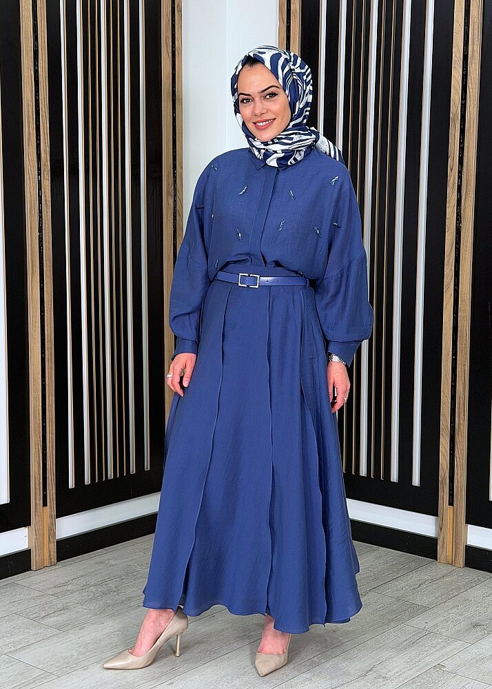 Qupra Boncuk İşlemeli Tensel Takım İNDİGO