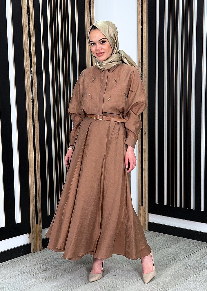 Qupra Boncuk İşlemeli Tensel Takım KAHVE