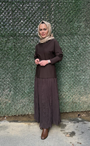 Qupra Çelik Örme Garnili Elbise KAHVE - 2