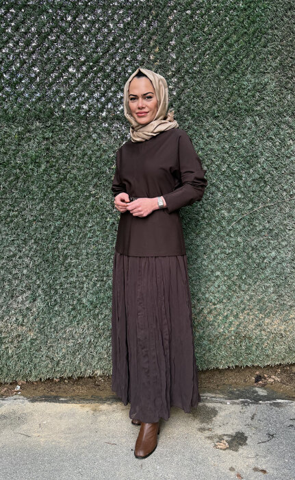 Qupra Çelik Örme Garnili Elbise KAHVE - 2