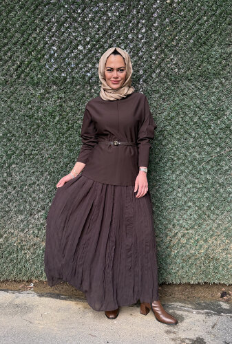 Qupra Çelik Örme Garnili Elbise KAHVE - 1