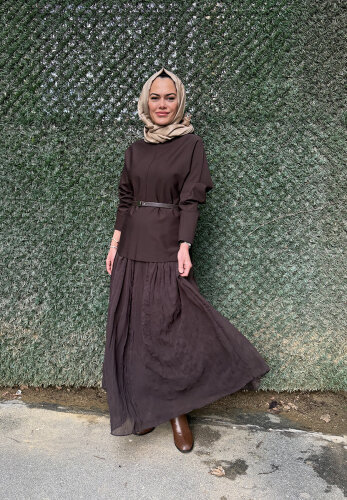 Qupra Çelik Örme Garnili Elbise KAHVE - 3