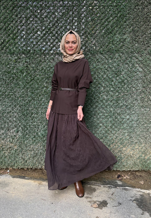 Qupra Çelik Örme Garnili Elbise KAHVE - 3