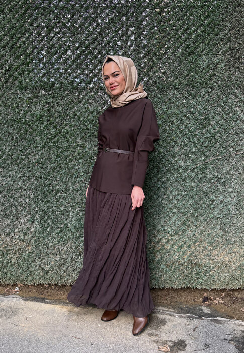 Qupra Çelik Örme Garnili Elbise KAHVE - 4