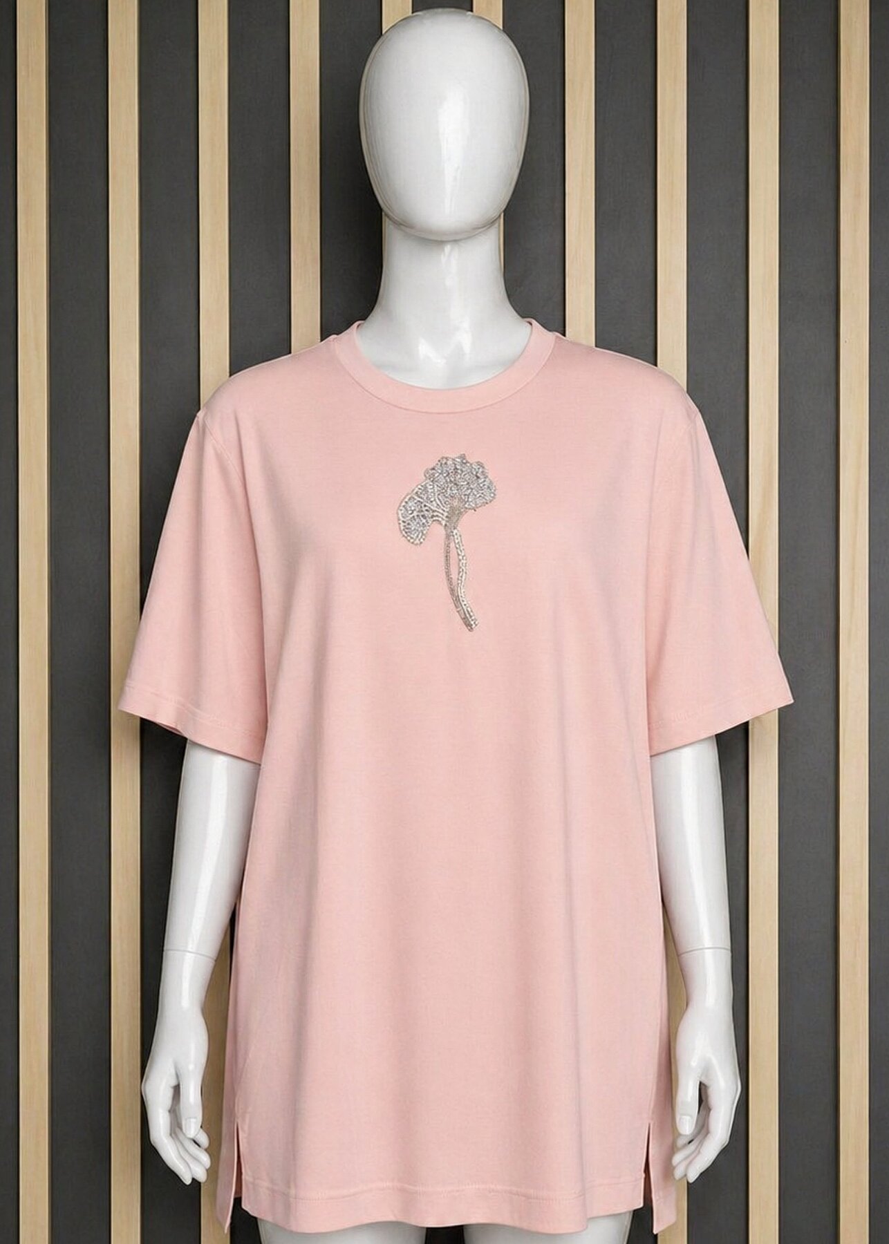 Qupra Çiçek Aksesuarlı Bambu Dokulu Basıc Bluz PEMBE - 1