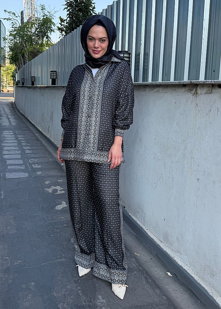 Qupra Desenli Pantolonlu Takım SİYAH - 6