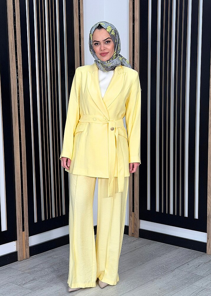 Qupra Düğmeli Tensel Ceket Takım SARI