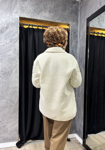 Qupra İnci Aksesuarlı Roma Bomber Ceket EKRU - 6