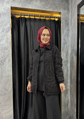 Qupra İnci Aksesuarlı Roma Bomber Ceket SİYAH - 2