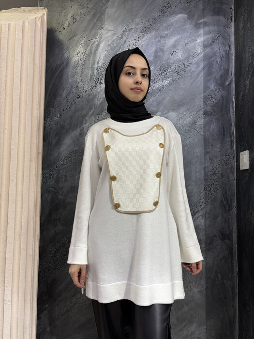 Qupra Kapak Detaylı Tunik EKRU - 2