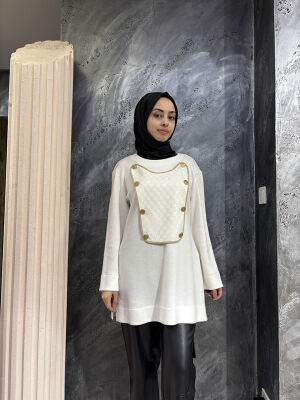 Qupra Kapak Detaylı Tunik EKRU - 1