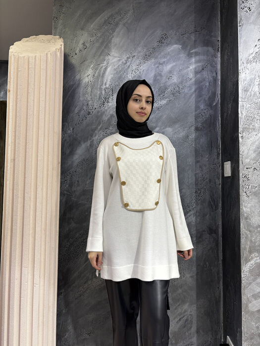 Qupra Kapak Detaylı Tunik EKRU - 1