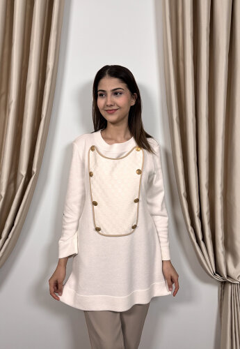 Qupra Kapak Detaylı Tunik EKRU