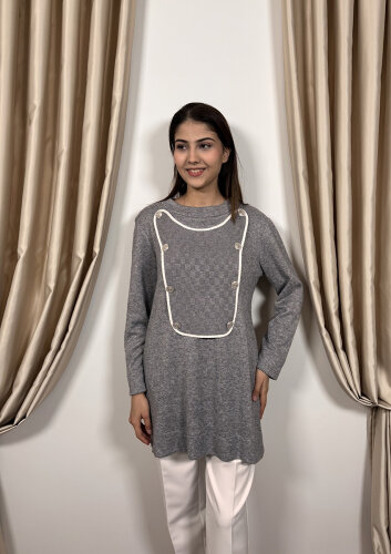 Qupra Kapak Detaylı Tunik GRİ - 3
