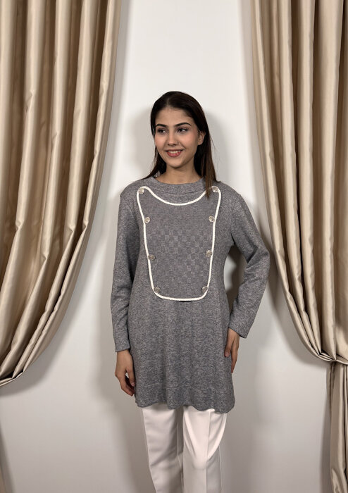 Qupra Kapak Detaylı Tunik GRİ - 3