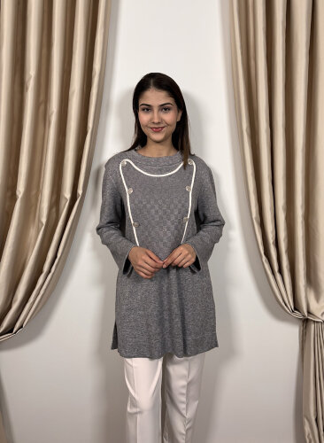 Qupra Kapak Detaylı Tunik GRİ 