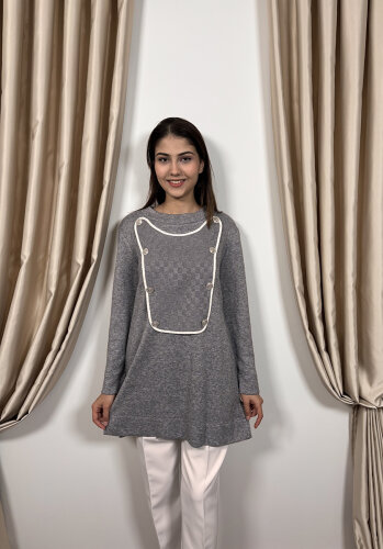 Qupra Kapak Detaylı Tunik GRİ - 2