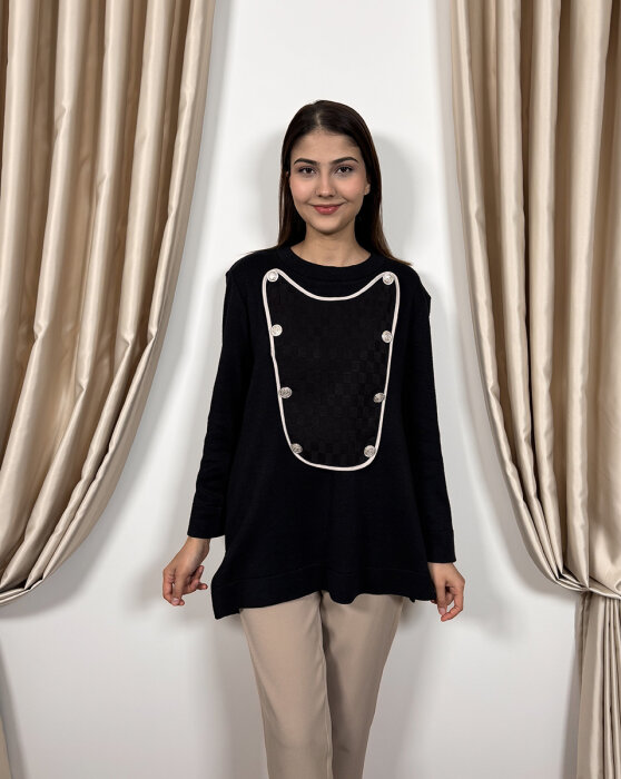 Qupra Kapak Detaylı Tunik SİYAH - 1