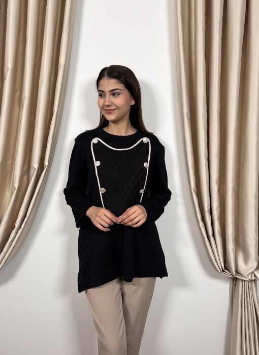 Qupra Kapak Detaylı Tunik SİYAH - 2