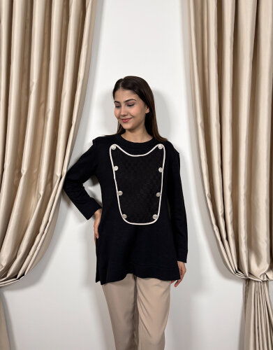 Qupra Kapak Detaylı Tunik SİYAH - 3