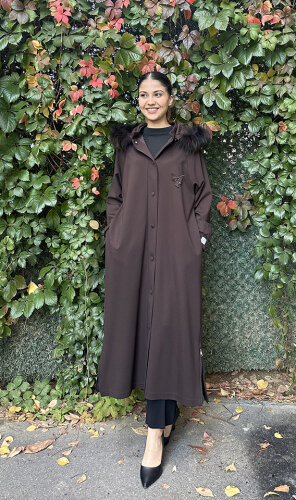 Qupra Kapişonu Kürklü Safor Kap KAHVE