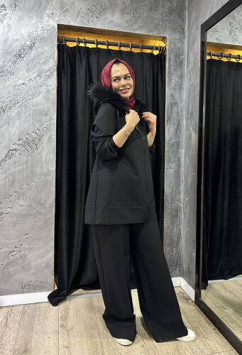 Qupra Kapişonu Kürklü Soria Takım SİYAH - QUPRA