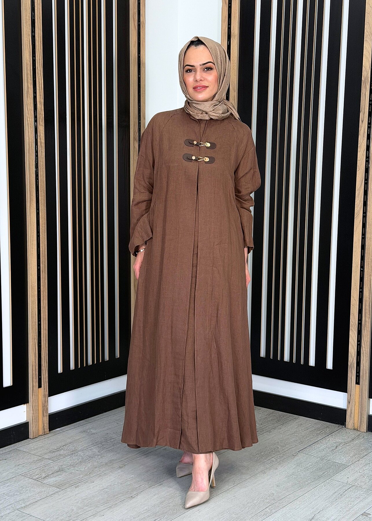 Qupra Kemer Aksesuarlı İkili Elbise KAHVE - 3