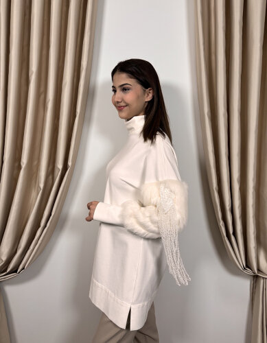 Qupra Kolları Kürk Ve Salkım Detaylı Tunik BEYAZ - 4