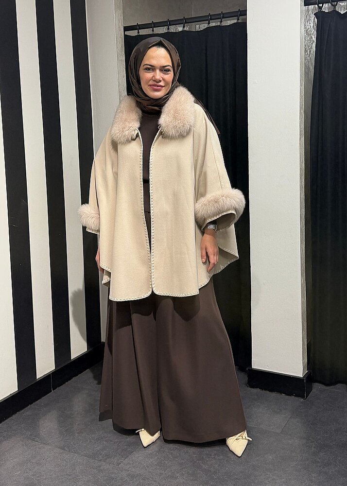 Qupra Kürklü Pelerin BEJ - 2