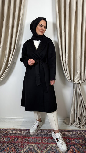 Qupra Kuşaklı Kaşmir Kaban SİYAH