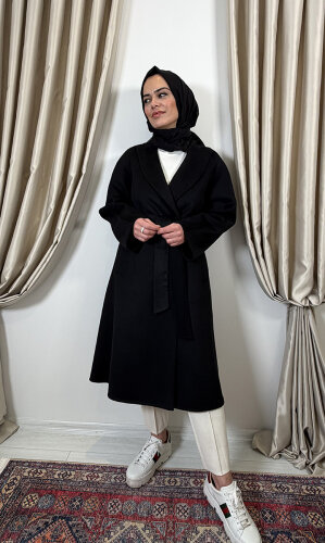 Qupra Kuşaklı Kaşmir Kaban SİYAH - 3