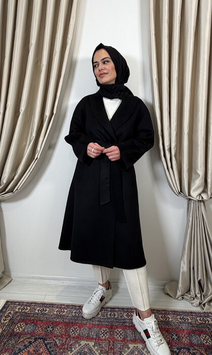 Qupra Kuşaklı Kaşmir Kaban SİYAH - 3