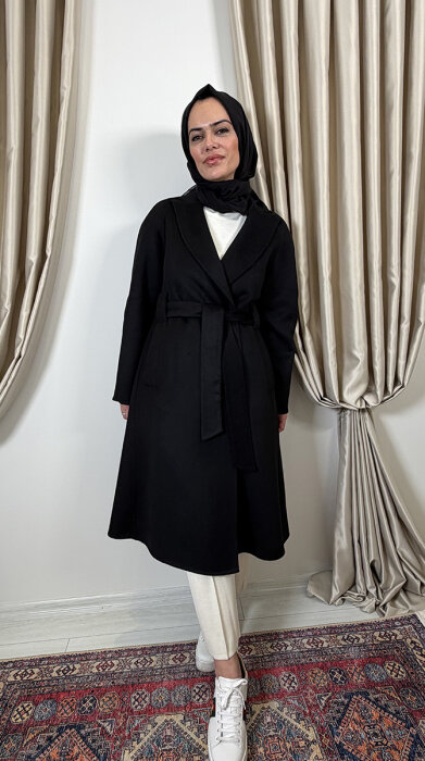 Qupra Kuşaklı Kaşmir Kaban SİYAH - 4