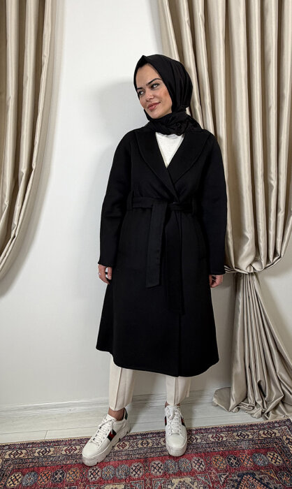 Qupra Kuşaklı Kaşmir Kaban SİYAH - 5