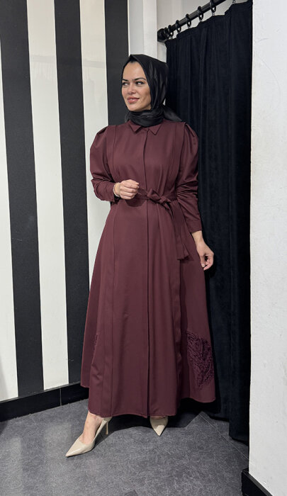 Qupra Nakış Detaylı Elbise BORDO - 1