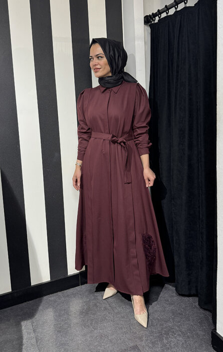 Qupra Nakış Detaylı Elbise BORDO - 2