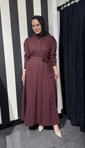 Qupra Nakış Detaylı Elbise BORDO - 3