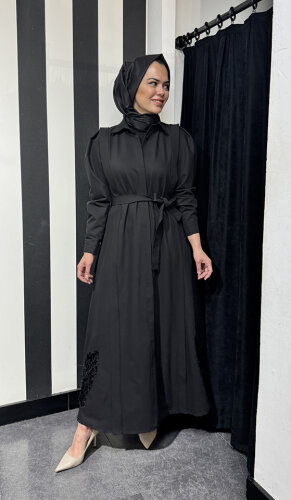 Qupra Nakış Detaylı Elbise SİYAH - 2