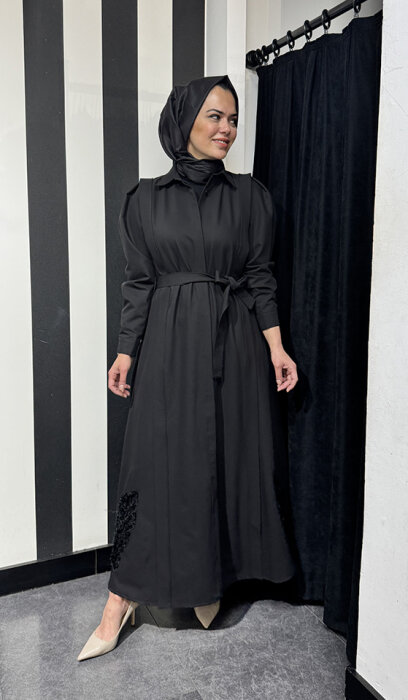 Qupra Nakış Detaylı Elbise SİYAH - 2