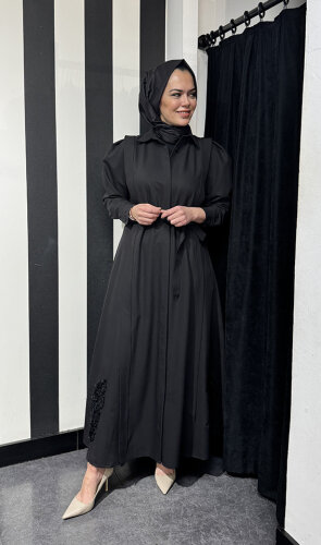 Qupra Nakış Detaylı Elbise SİYAH - 3