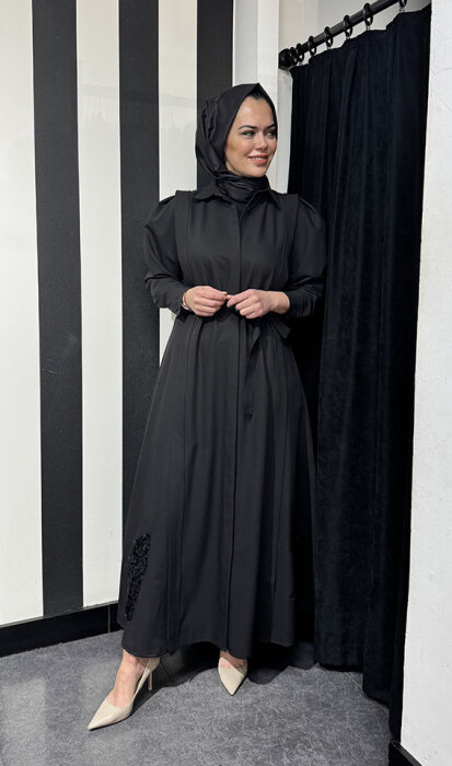 Qupra Nakış Detaylı Elbise SİYAH - 3