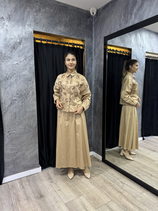 Qupra Nakışlı Taş İşlemeli Takım CAMEL - 1